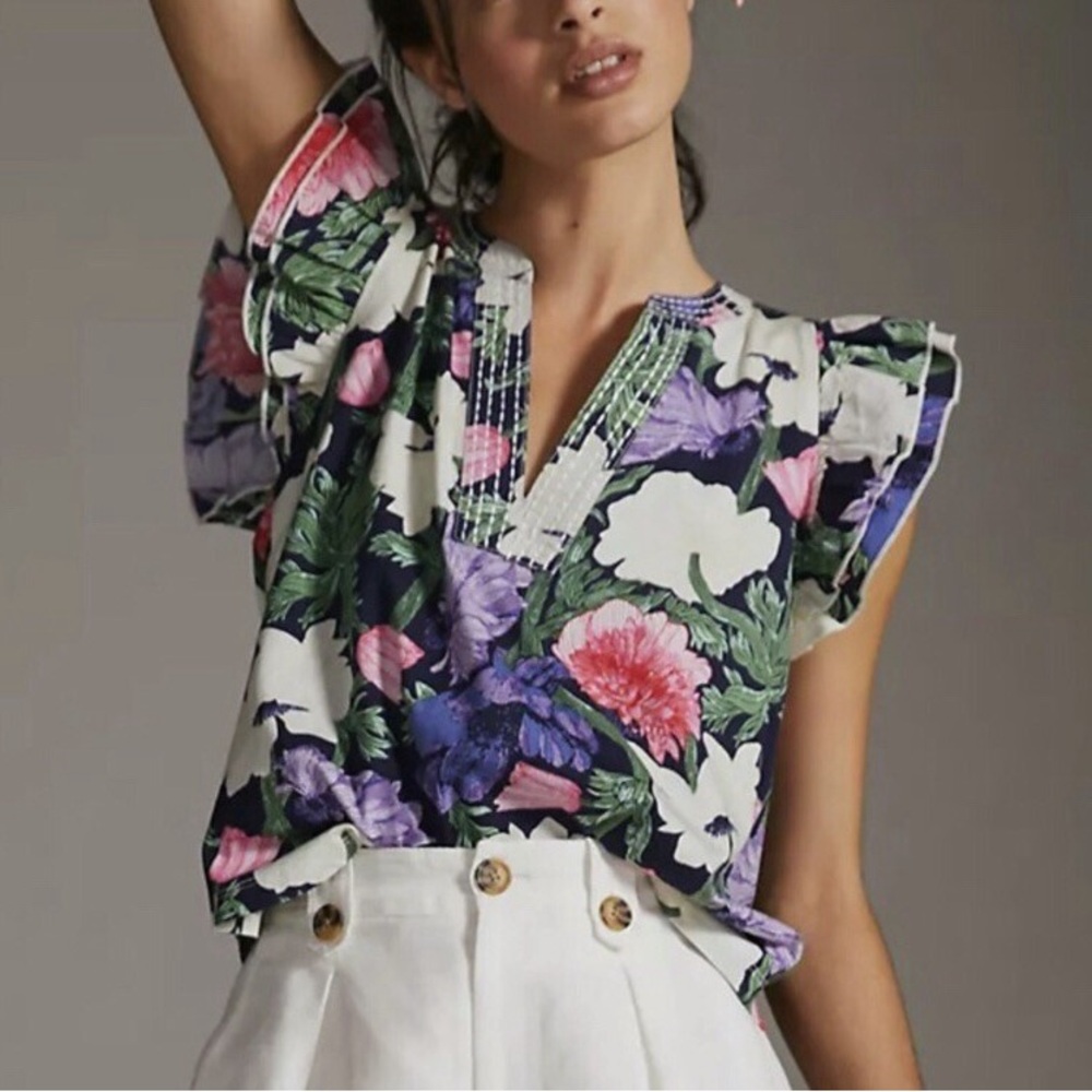 Anthropologie Maeve x Cecilia Pettersson Ruffle Sleeve Tee